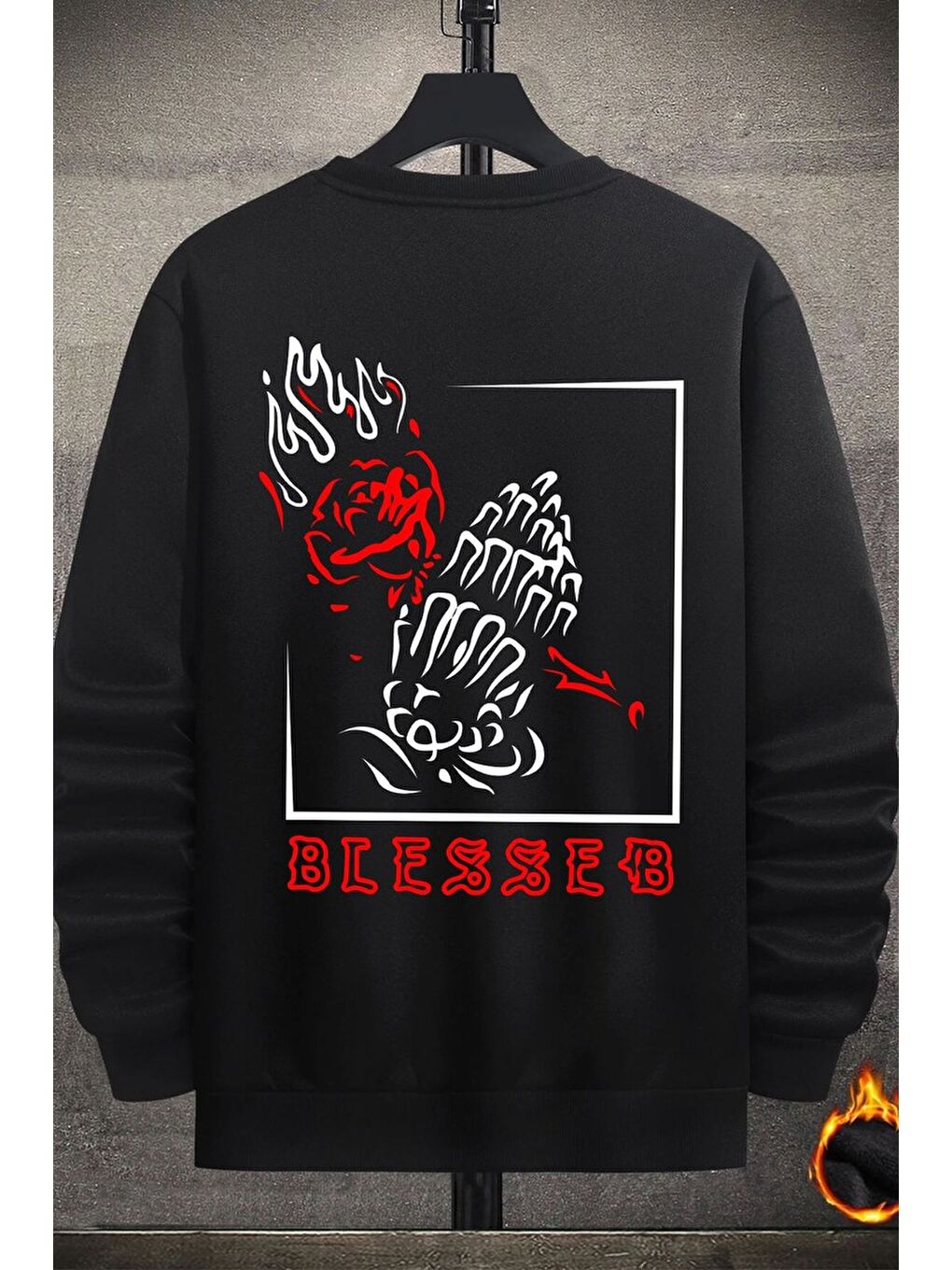 uyguntarz Siyah Unisex Blesseb Bisiklet Yaka Sweatshirt