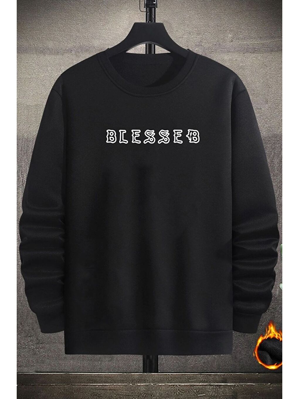 uyguntarz Siyah Unisex Blesseb Bisiklet Yaka Sweatshirt - 1