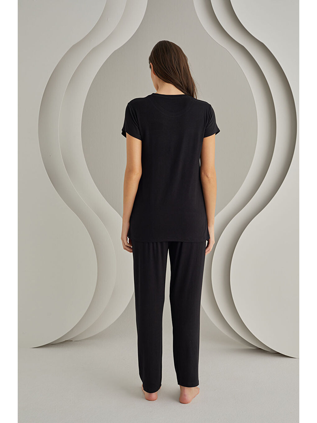 Siyah Viskon Sütyenli Pijama Takımı-1