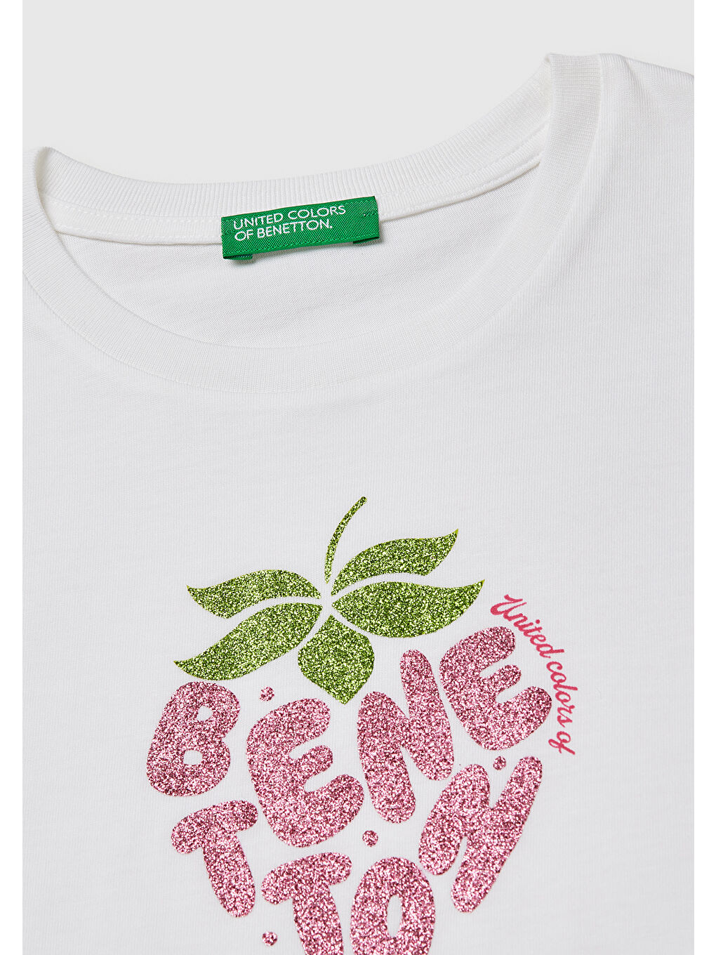 Kız Çocuk Beyaz Simli Logolu Bisiklet Yaka T-Shirt-2