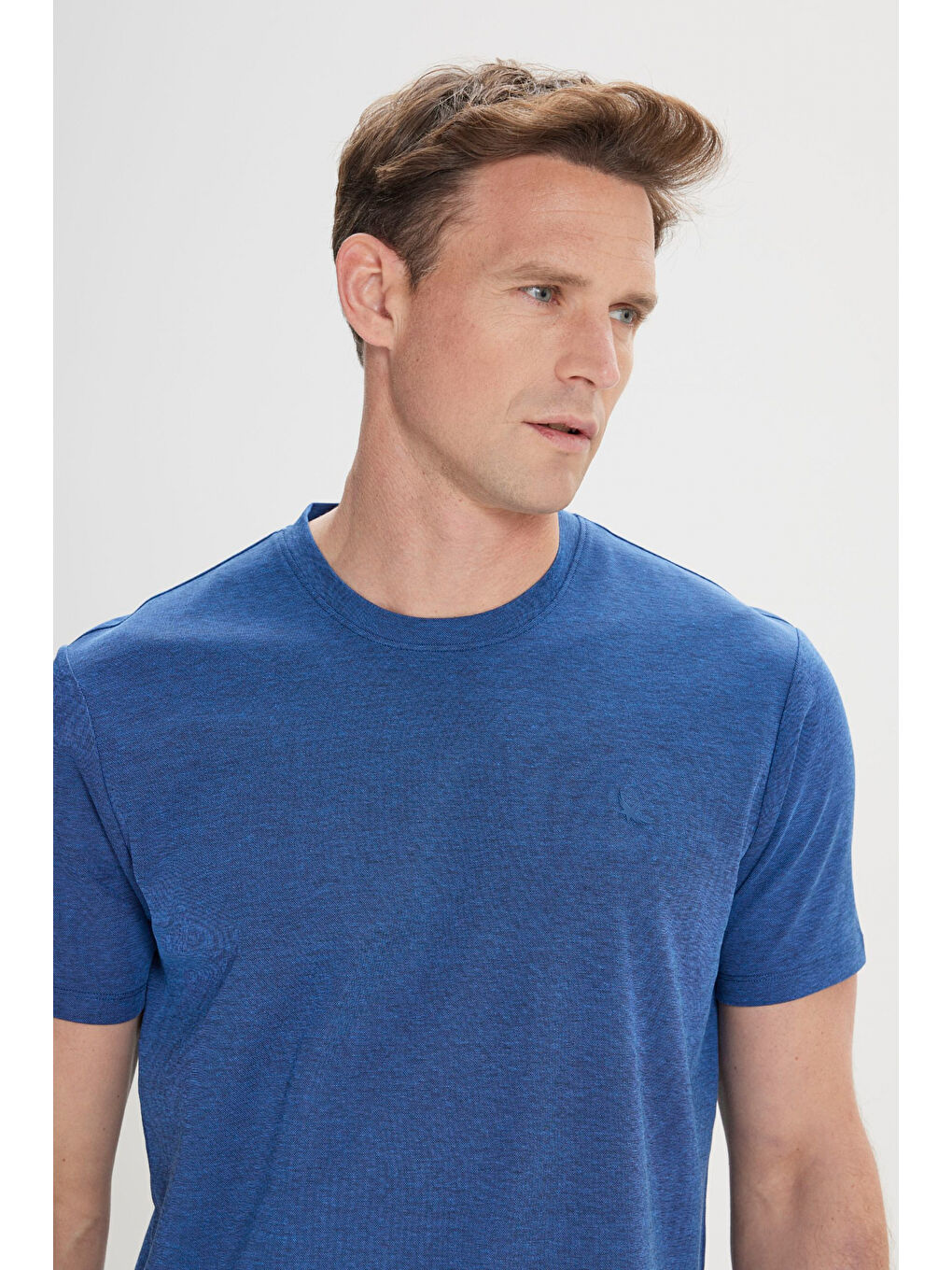 Erkek İndigo Slim Fit Dar Kesim Bisiklet Yaka Pamuklu Tişört-3