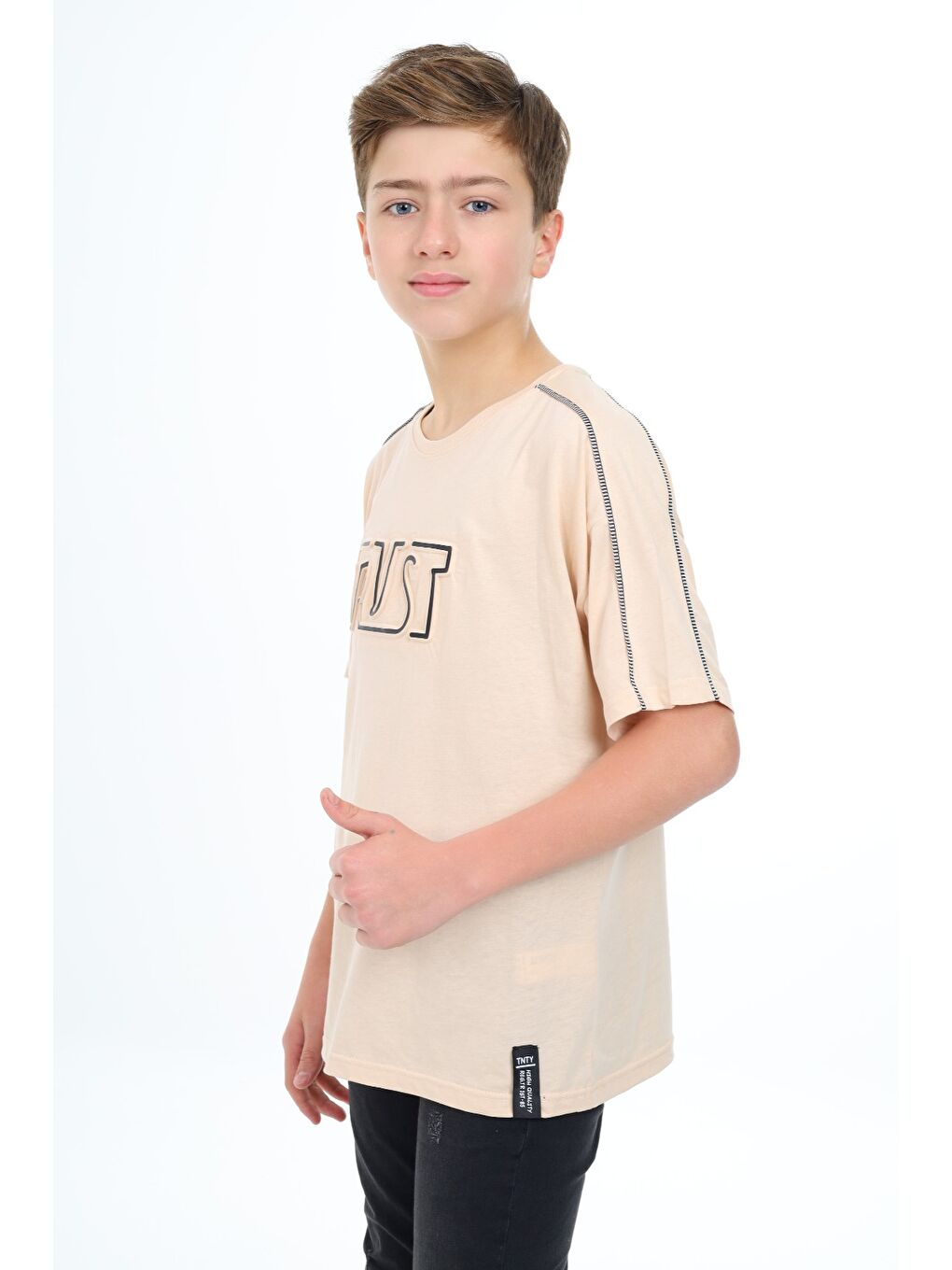 Bej Erkek Çocuk Baskılı Tişört-1