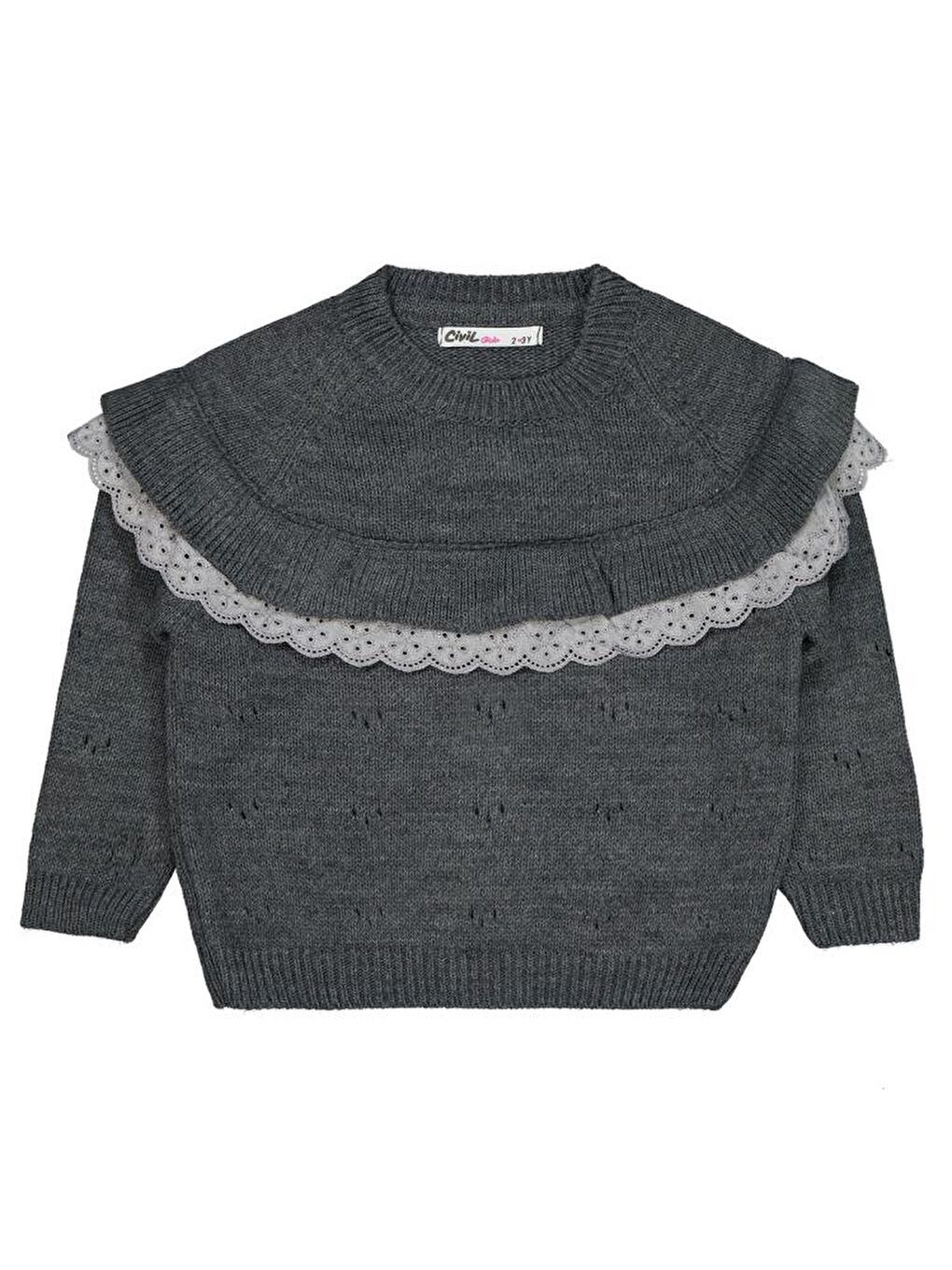 Antrasit Girls Roba Fırfırlı 2-5 Yaş Kazak