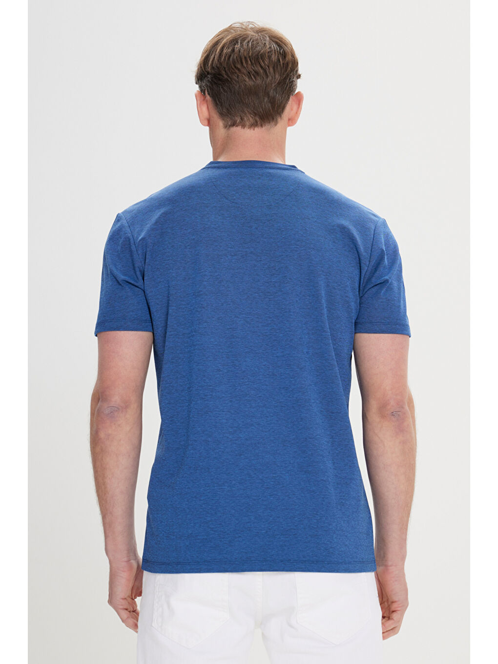 Erkek İndigo Slim Fit Dar Kesim Bisiklet Yaka Pamuklu Tişört-4