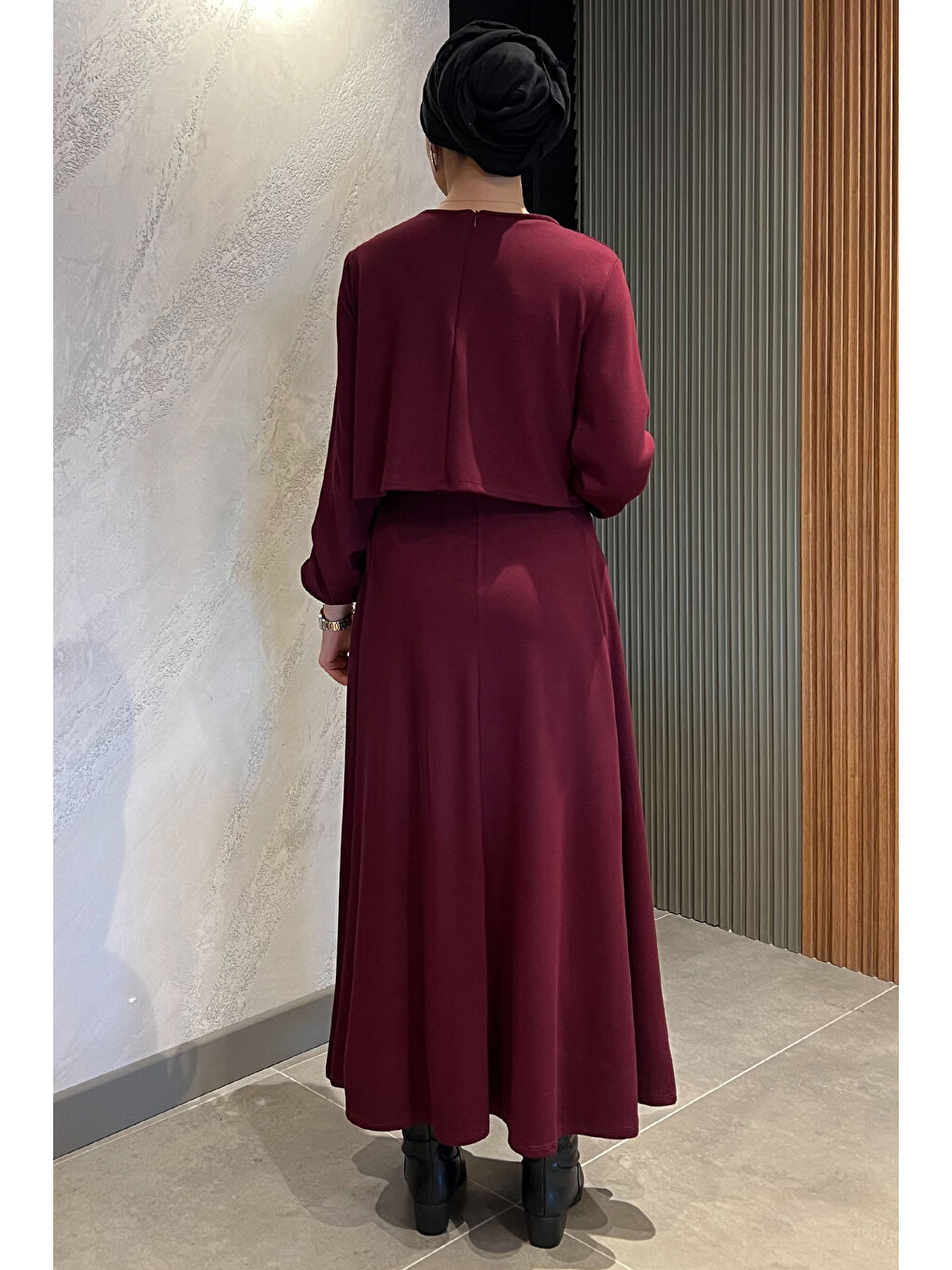 Mürdüm Kurdele Detaylı Etek Bluz Tesettür İkili Takım-6