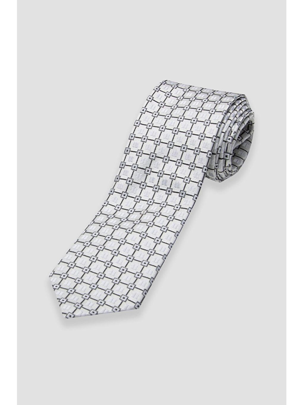 Kravat 8 Cm Mikrofiber Polyester Beyaz Erkek Desenli Kravat