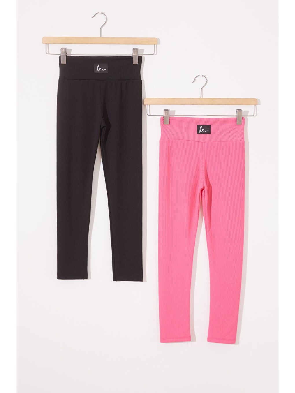 Kız Çocuk Yüksek Bel Fitilli 2'li Basic Tayt Siyah-Pembe 18972