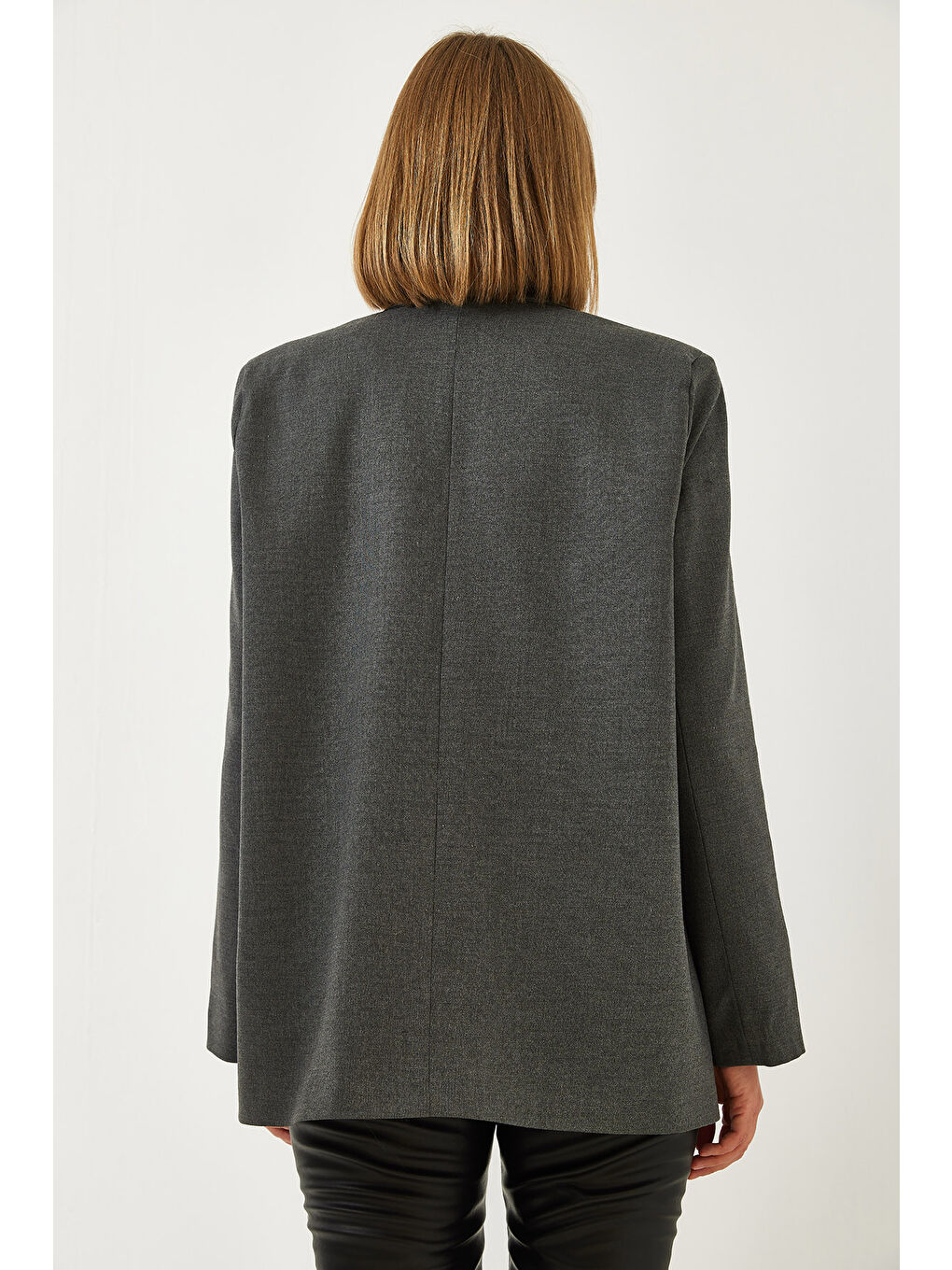 Gri Kadın Tek Düğmeli Ceket-6