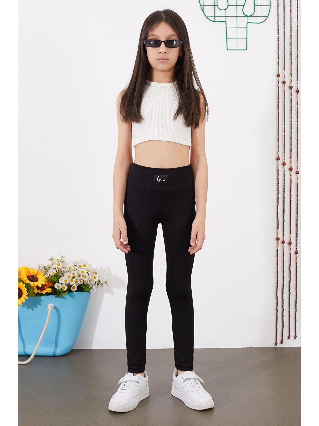 Kız Çocuk Yüksek Bel Fitilli 2'li Basic Tayt Siyah-Pembe 18972-1