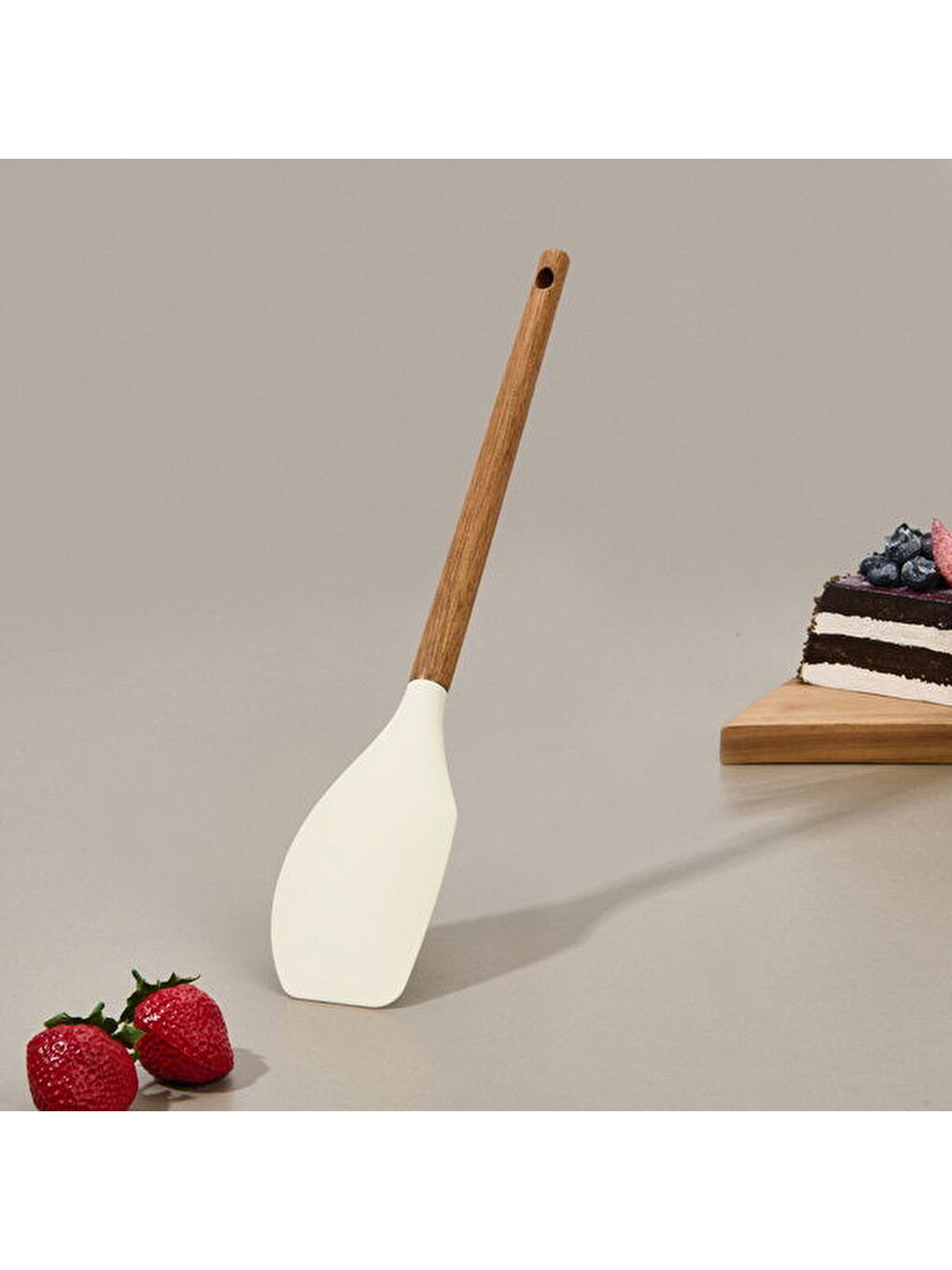 Akasya Saplı Silikon Servis Spatulası - Kahverengi / Krem-3