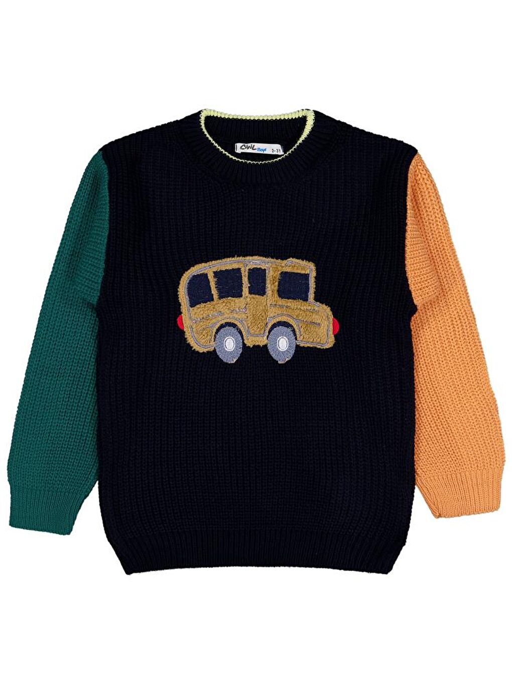 Lacivert Boys School Bus Baskılı 2-5 Yaş Kazak