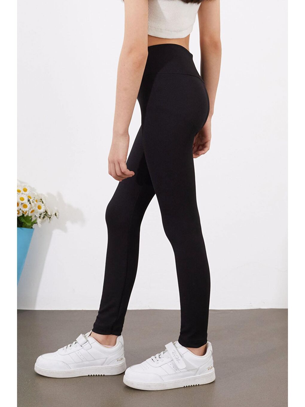 Kız Çocuk Yüksek Bel Fitilli 2'li Basic Tayt Siyah-Pembe 18972-2