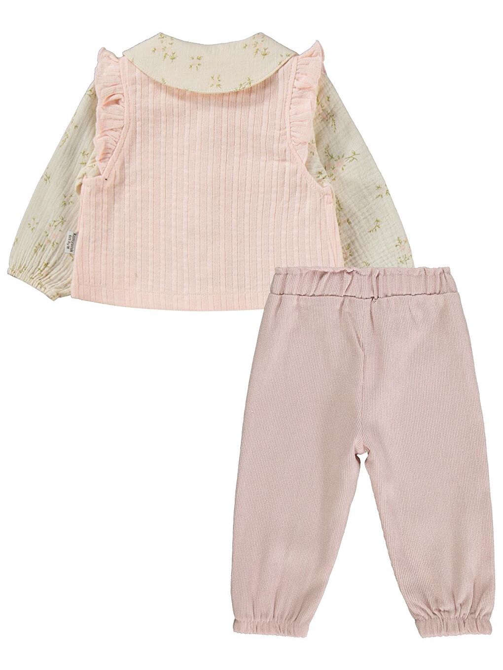 Pembe Lüks Müslin Gömlek Yelek 3 lü 6-18 Ay Takım - Pudra 18-24 Ay-1