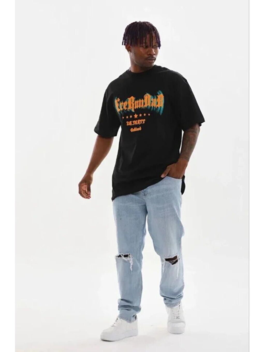 Siyah Erkek Baskılı Tişört-1