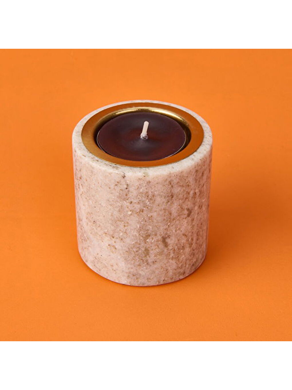 Marble Şamdan Mumluk - Bej - 6 cm-2