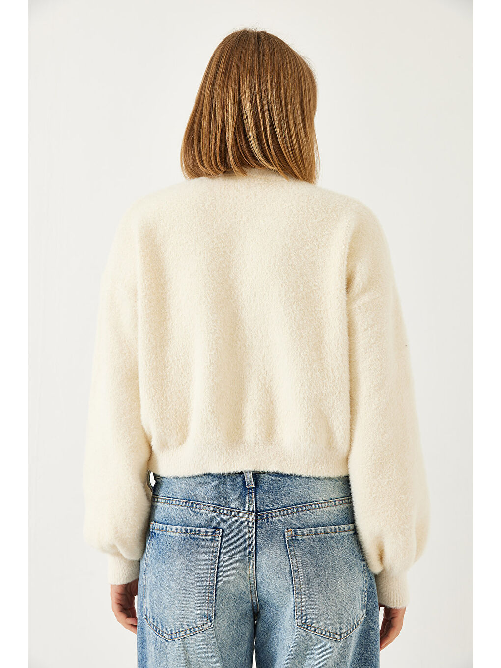 Bej Kadın Beş Düğmeli  Triko Hırka-6