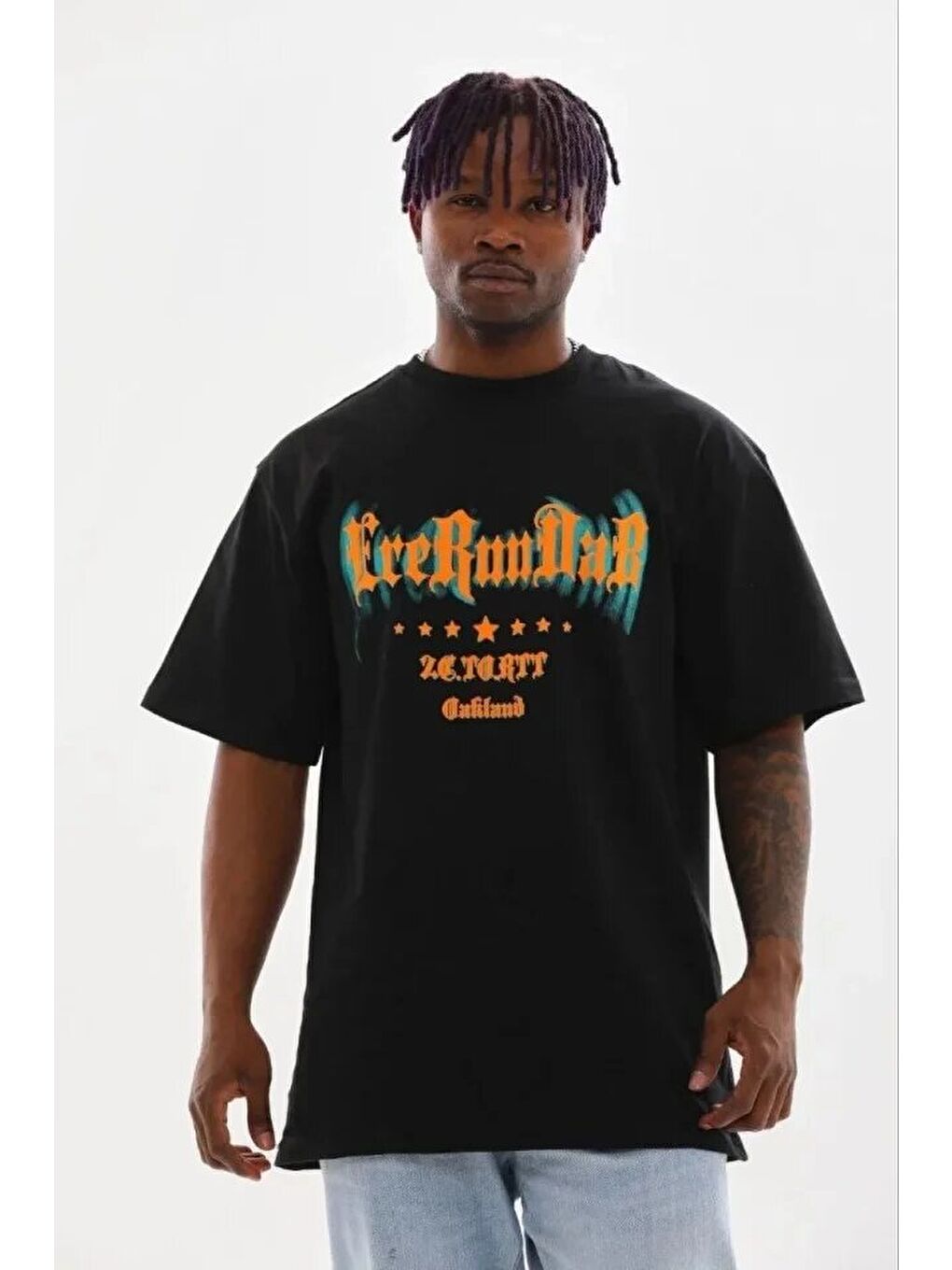 Siyah Erkek Baskılı Tişört-2