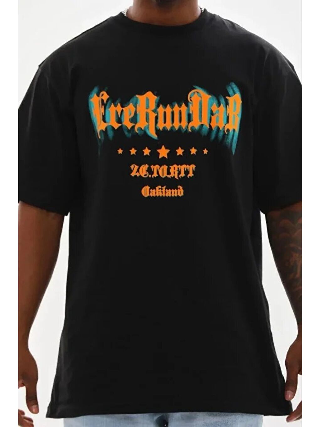 Siyah Erkek Baskılı Tişört-3