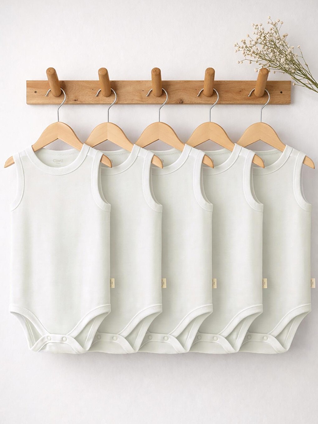 Baby 5 Li Organik Sıfır Kol 0-36 Ay Çıtçıtlı Badi - Ekru