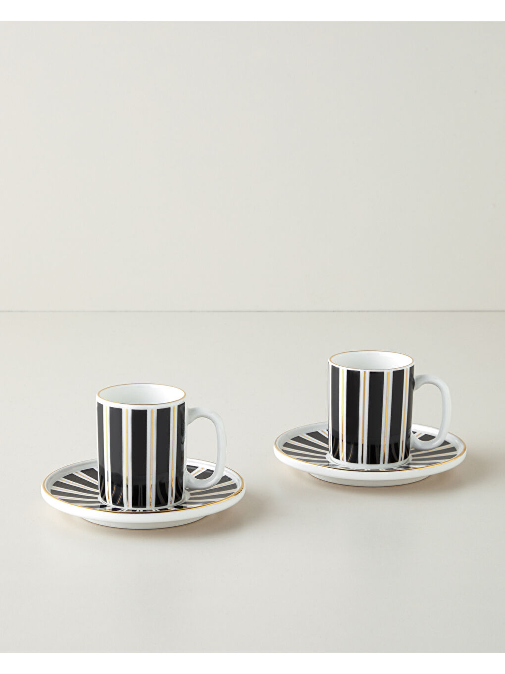 Luxe White Bone Porselen 4 Parça 2 Kişilik Kahve Fincan Takımı 90 ml Siyah-Beyaz-Gold
