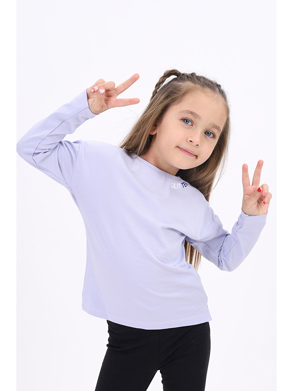 Lila Kız Çocuk Baskılı Tişört-2