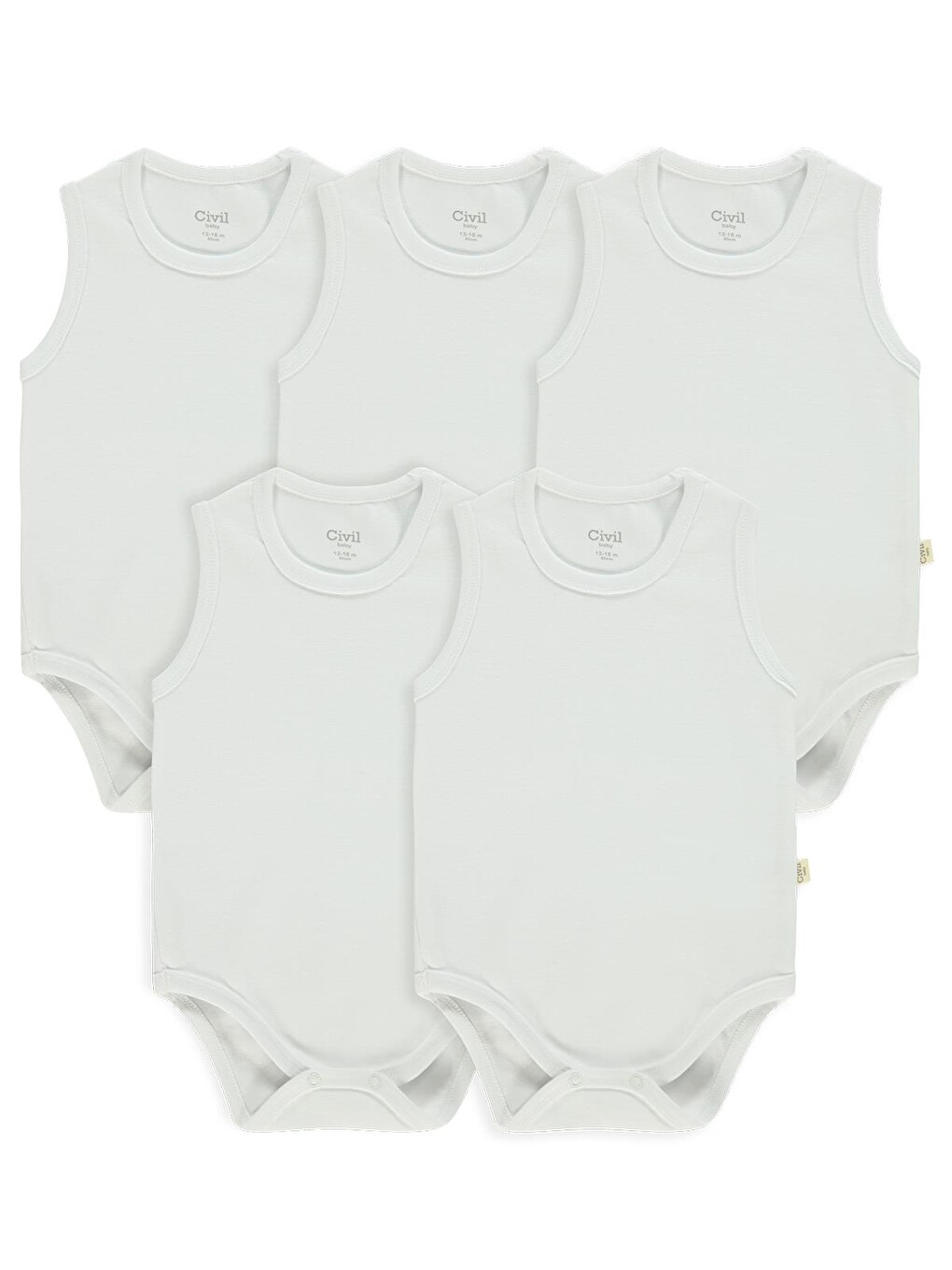 Baby 5 Li Organik Sıfır Kol 0-36 Ay Çıtçıtlı Badi - Ekru-8