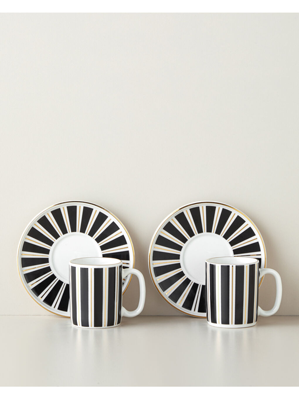 Luxe White Bone Porselen 4 Parça 2 Kişilik Kahve Fincan Takımı 90 ml Siyah-Beyaz-Gold-1