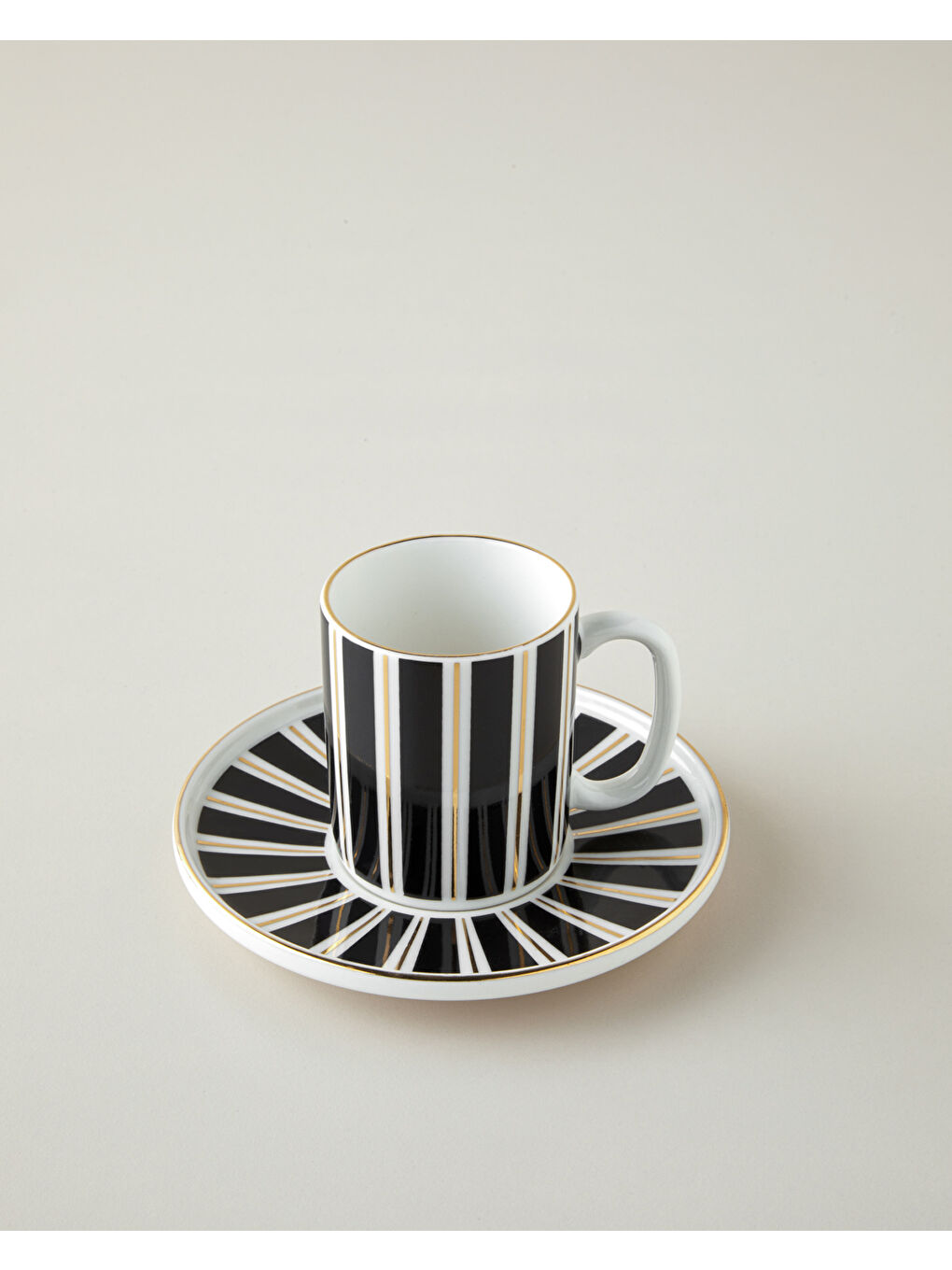 Luxe White Bone Porselen 4 Parça 2 Kişilik Kahve Fincan Takımı 90 ml Siyah-Beyaz-Gold-2