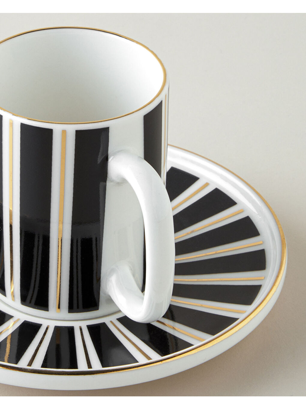 Luxe White Bone Porselen 4 Parça 2 Kişilik Kahve Fincan Takımı 90 ml Siyah-Beyaz-Gold-3