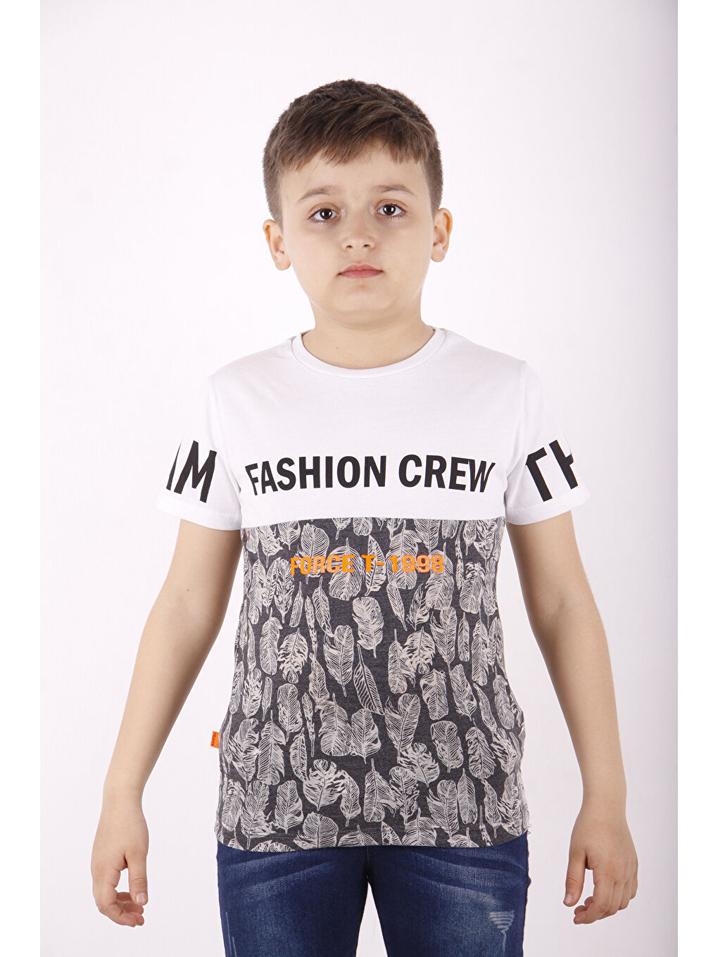 Beyaz Erkek Çocuk Fashion Crew Baskılı Garnili Tişört-1