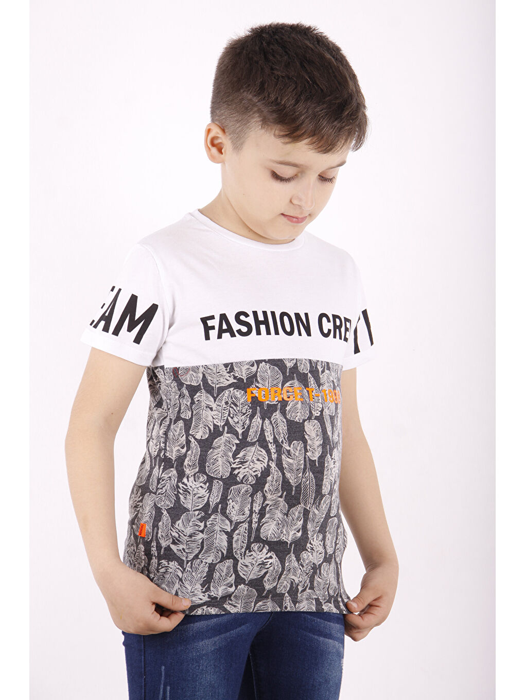 Beyaz Erkek Çocuk Fashion Crew Baskılı Garnili Tişört-3