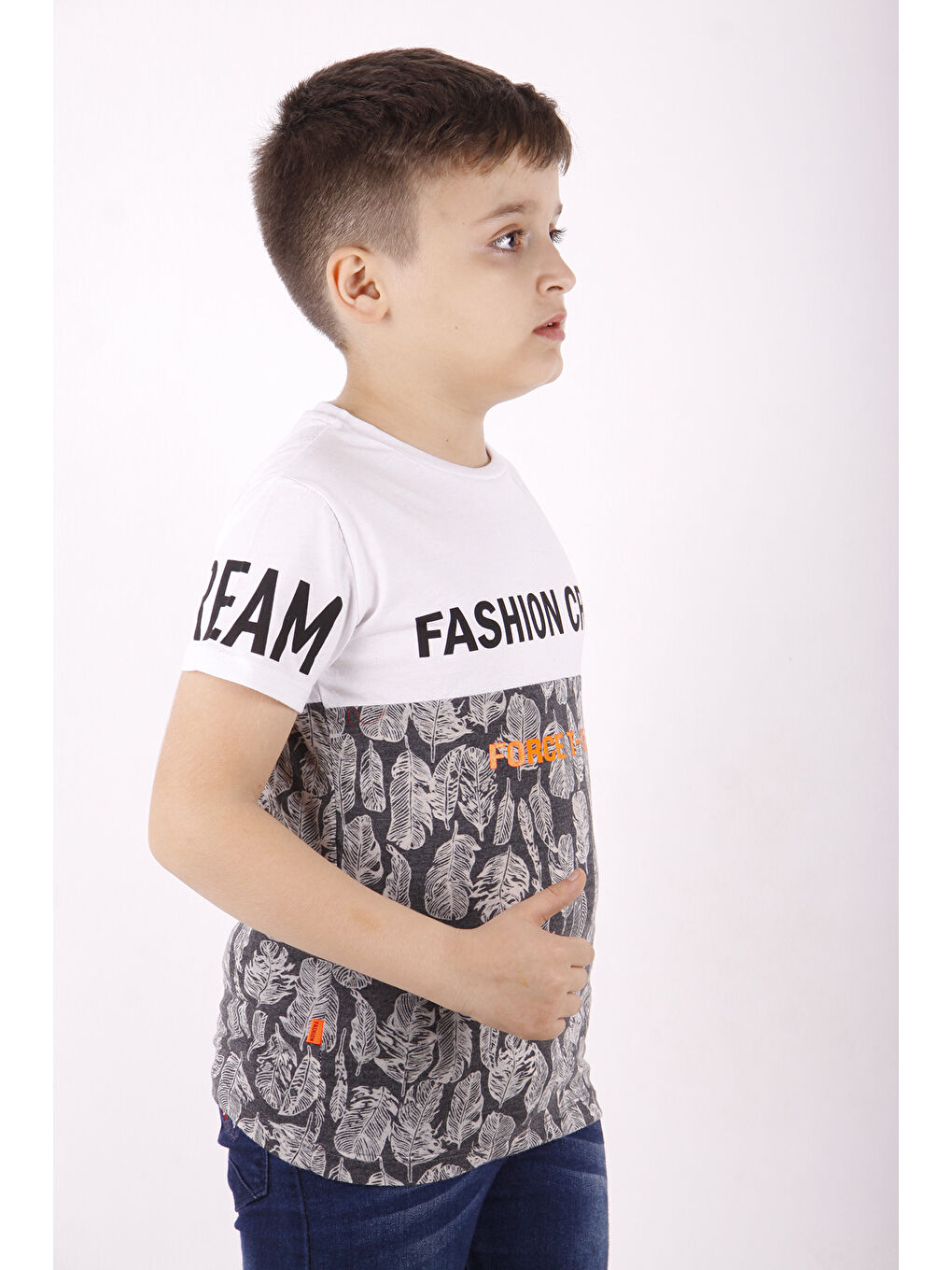 Beyaz Erkek Çocuk Fashion Crew Baskılı Garnili Tişört-5
