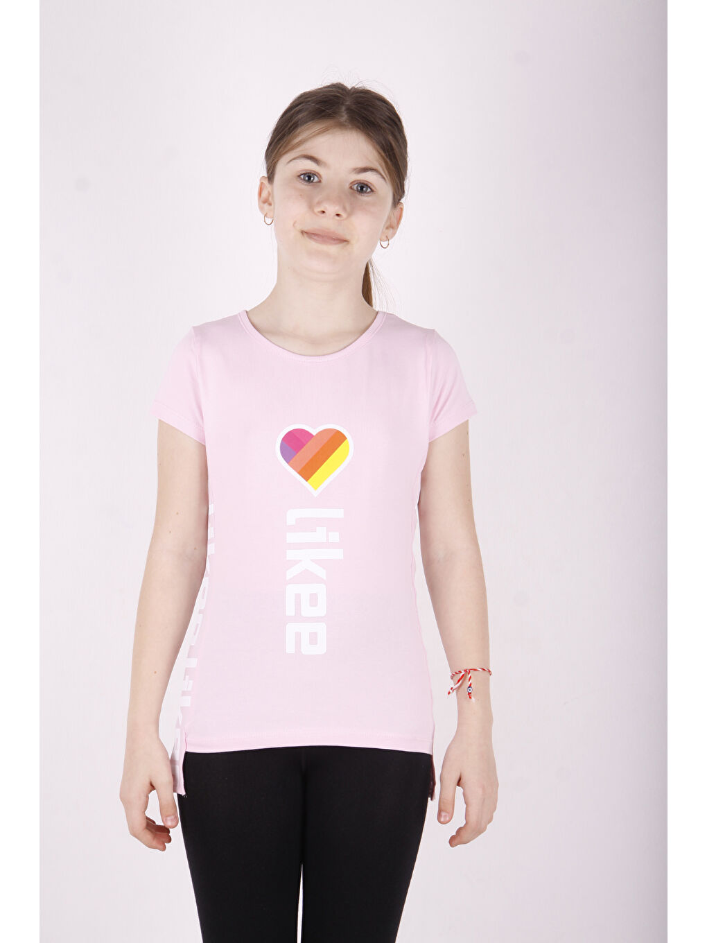 Pembe Kız Çocuk Likee Baskılı Tişört
