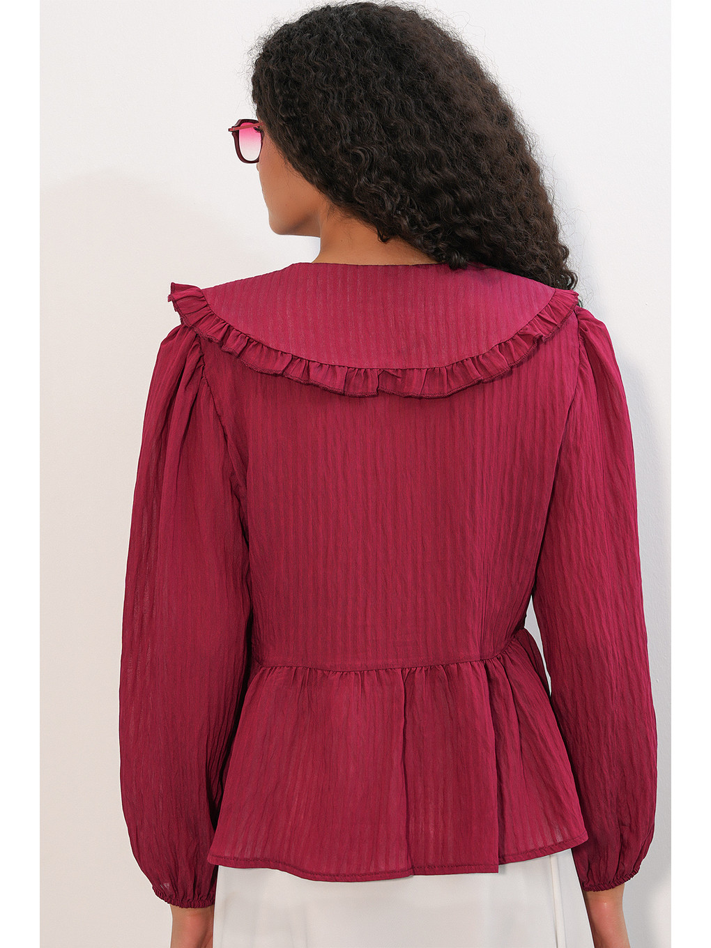 Kadın Bebe Yaka Gömlek Bluz 993 - Bordo-5