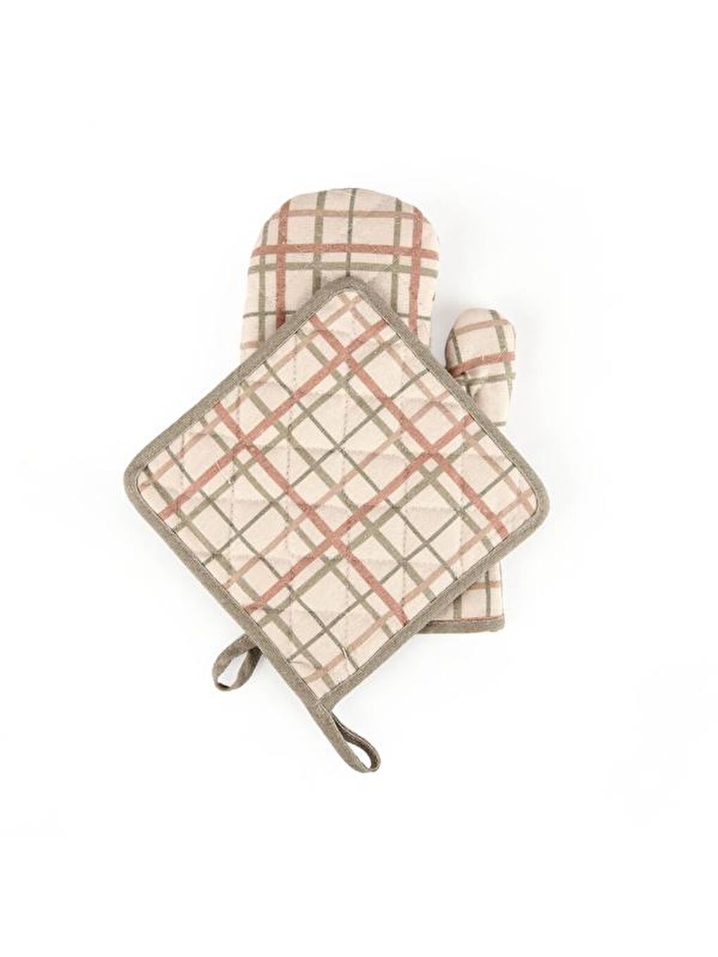 Kahverengi Çizgili Mutfak Eldiveni Ve Tutaç Seti - 17x30 cm + 20x20 cm-1