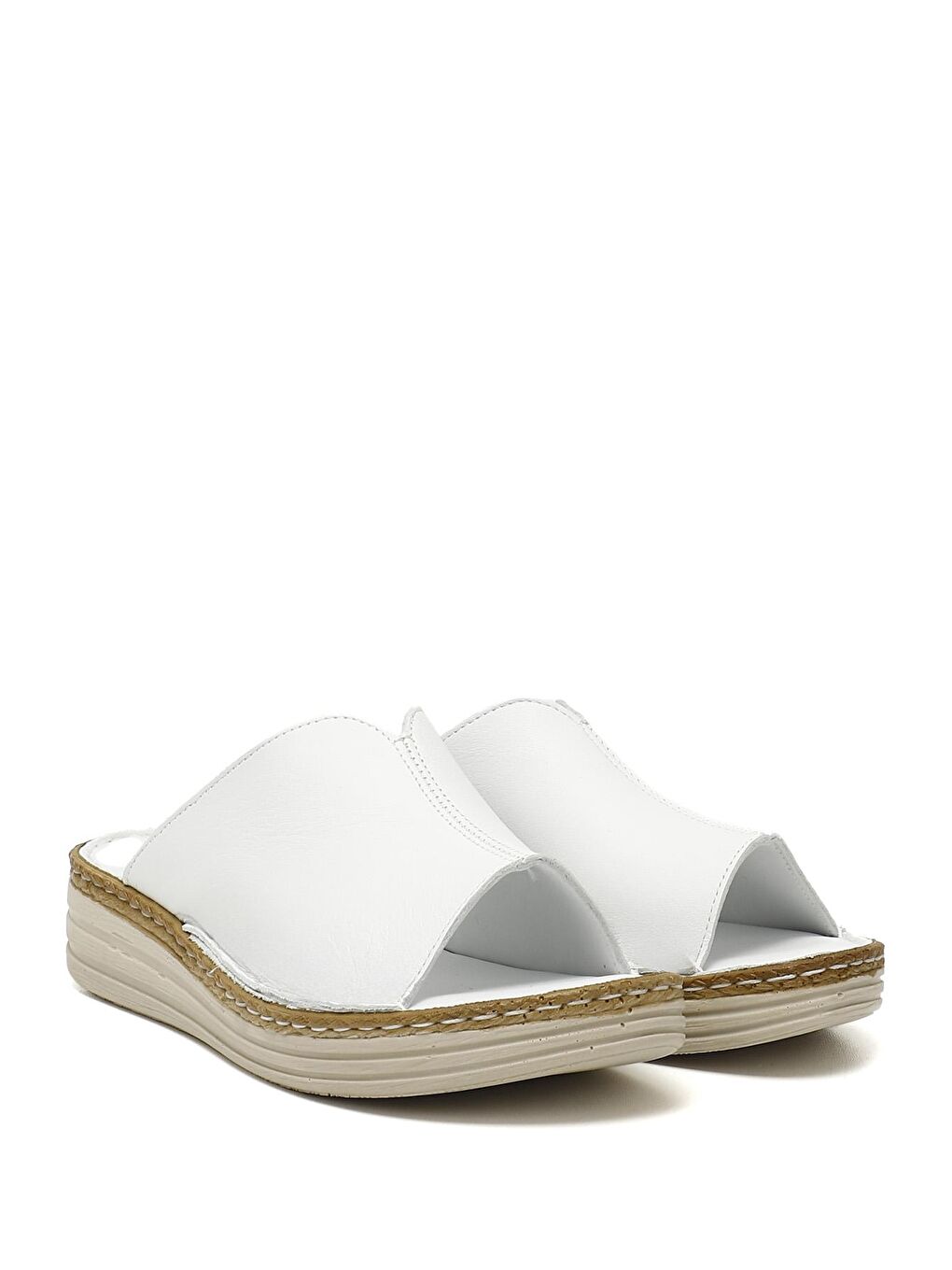 Beyaz BEYAZ  Hakiki Deri Kadın Dolgu Günlük Terlik 42340-1