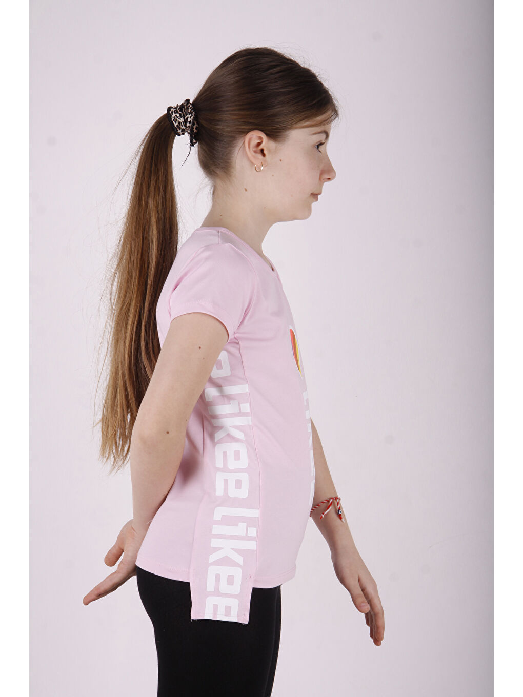 Pembe Kız Çocuk Likee Baskılı Tişört-1