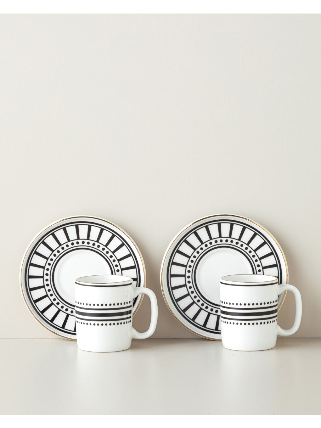 White Mirage Bone Porselen 4 Parça 2 Kişilik Kahve Fincan Takımı 90 ml Siyah-Beyaz-Gold-1