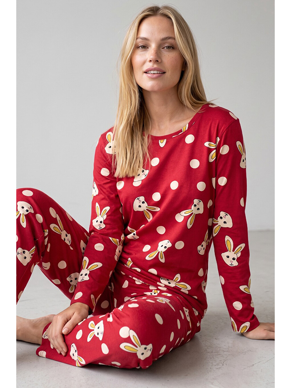 Bordo Pamuklu Pijama Takım
