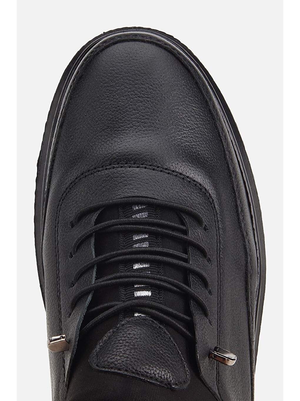 Erkek Siyah Deri Baskılı Bağxık Detaylı Sneaker-4