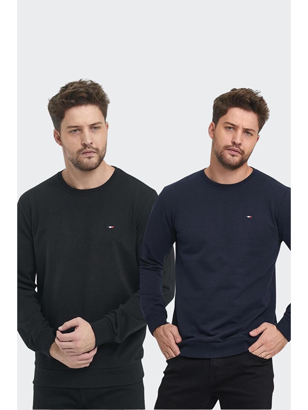 MMETALIC Siyah-Lacivert Erkek Siyah-Antrasit Bisiklet Yaka Nakış Detaylı Regular Fit 2'Li Sweatshirt