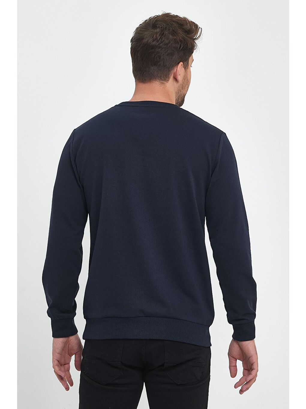 MMETALIC Siyah-Lacivert Erkek Siyah-Antrasit Bisiklet Yaka Nakış Detaylı Regular Fit 2'Li Sweatshirt - 4