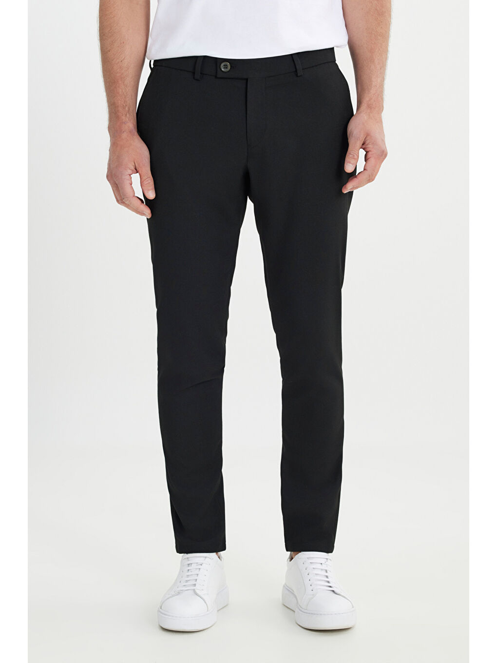 Erkek Siyah Slim Fit İtalyan Kesim Yan Cepli Esnek Casual Pantolon