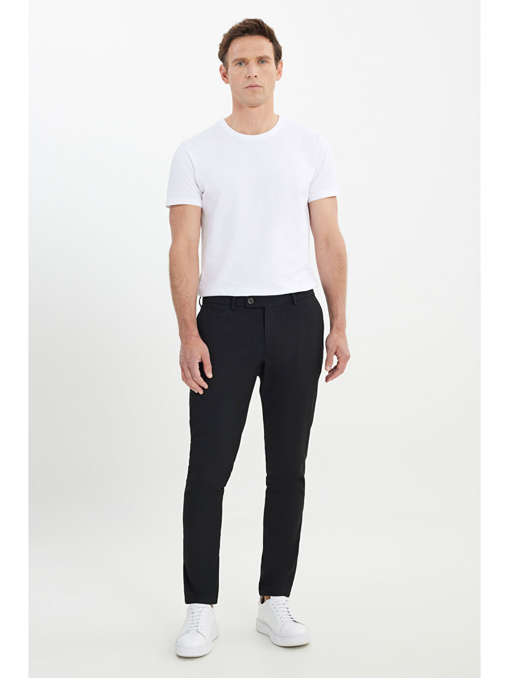 Erkek Siyah Slim Fit İtalyan Kesim Yan Cepli Esnek Casual Pantolon-1
