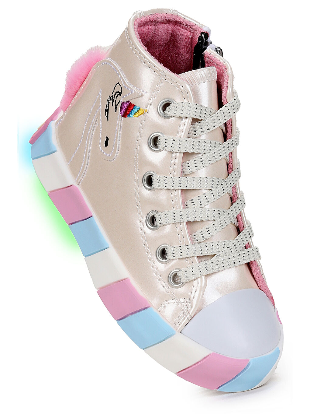 Beyaz Fermuarlı Işıklı Kız Çocuk Spor Ayakkabı