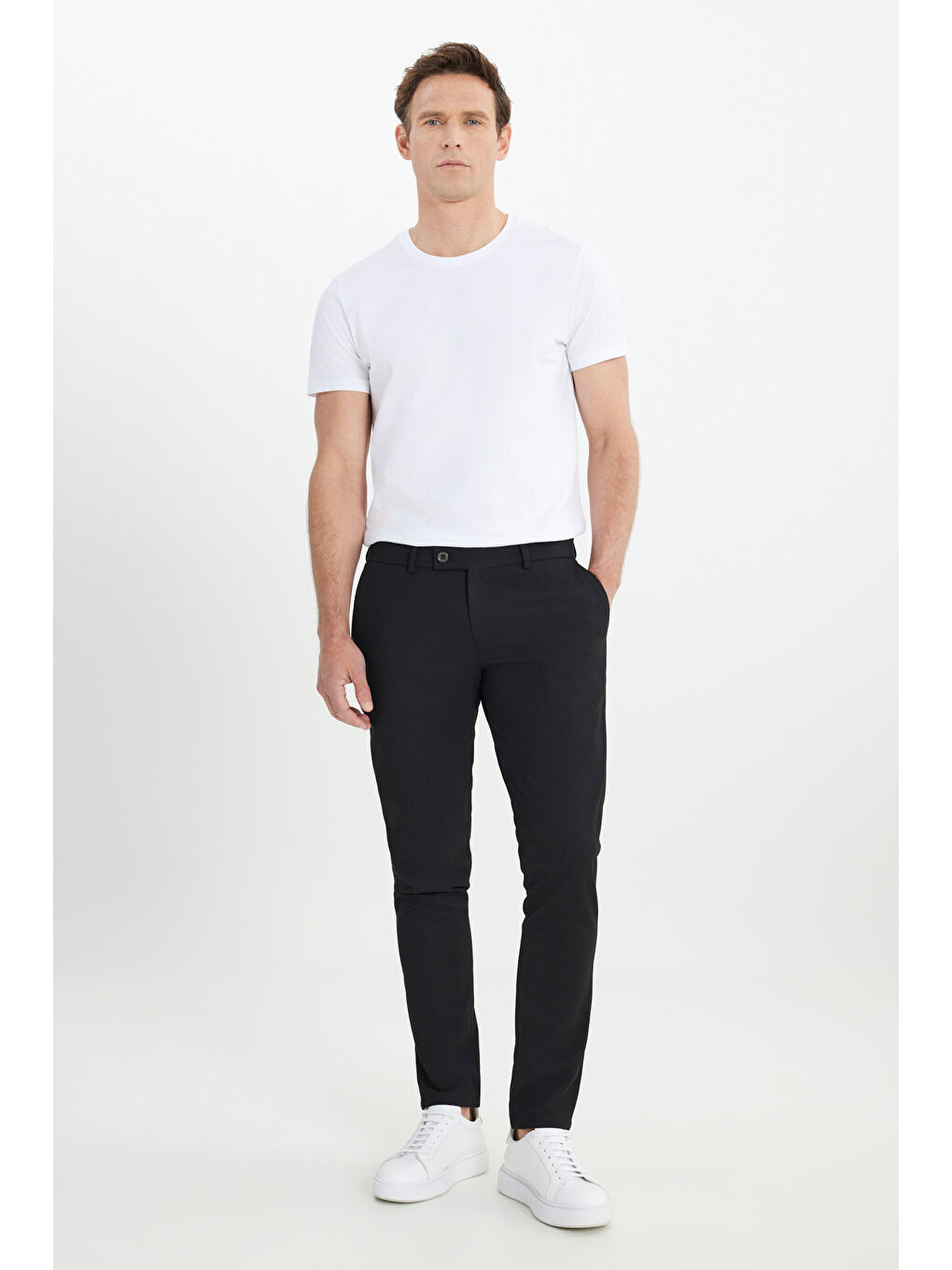 Erkek Siyah Slim Fit İtalyan Kesim Yan Cepli Esnek Casual Pantolon-2