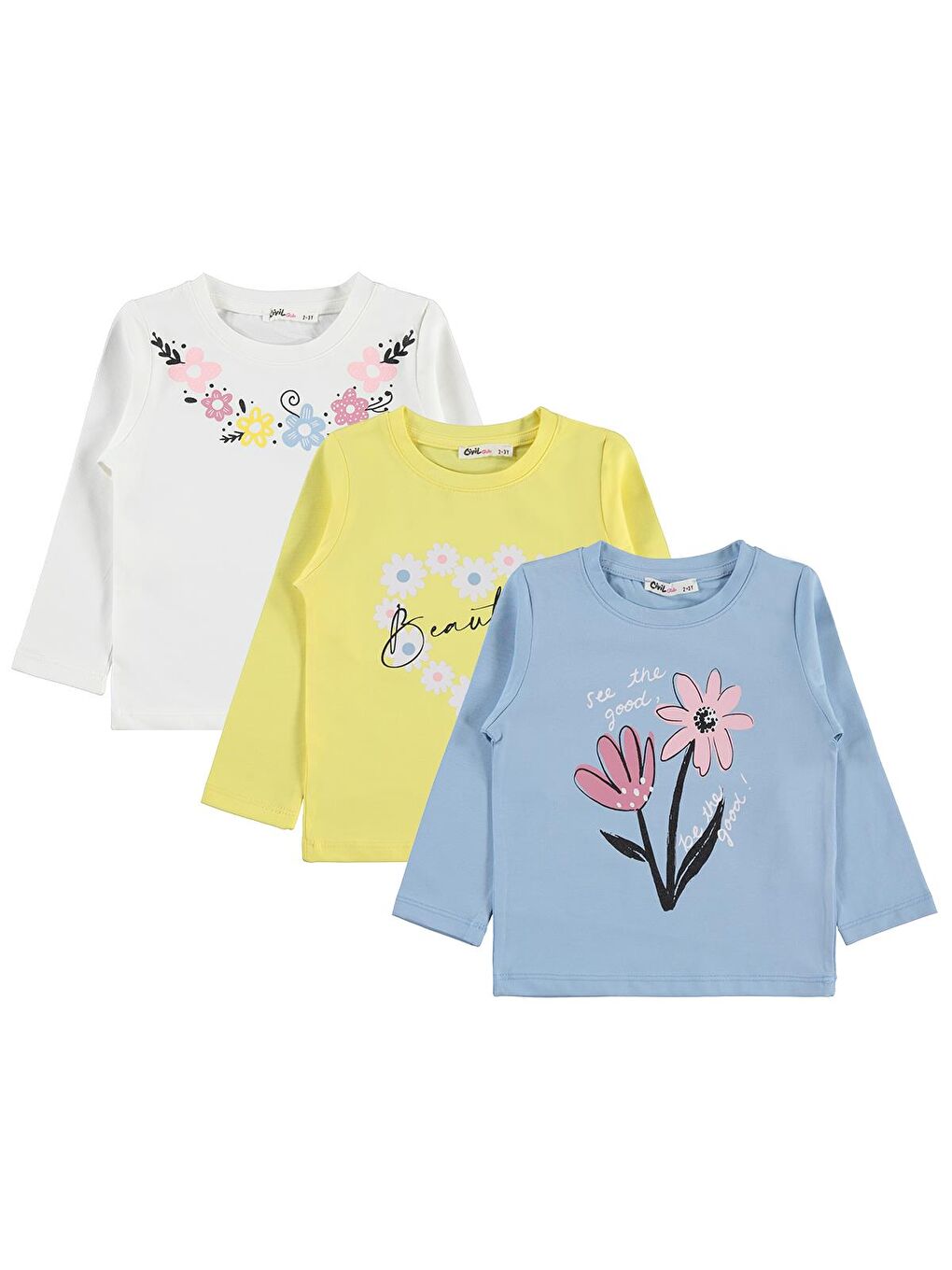 Beyaz Girls Çiçek Baskılı 3'lü Set 2-5 Yaş Sweatshirt - Standart