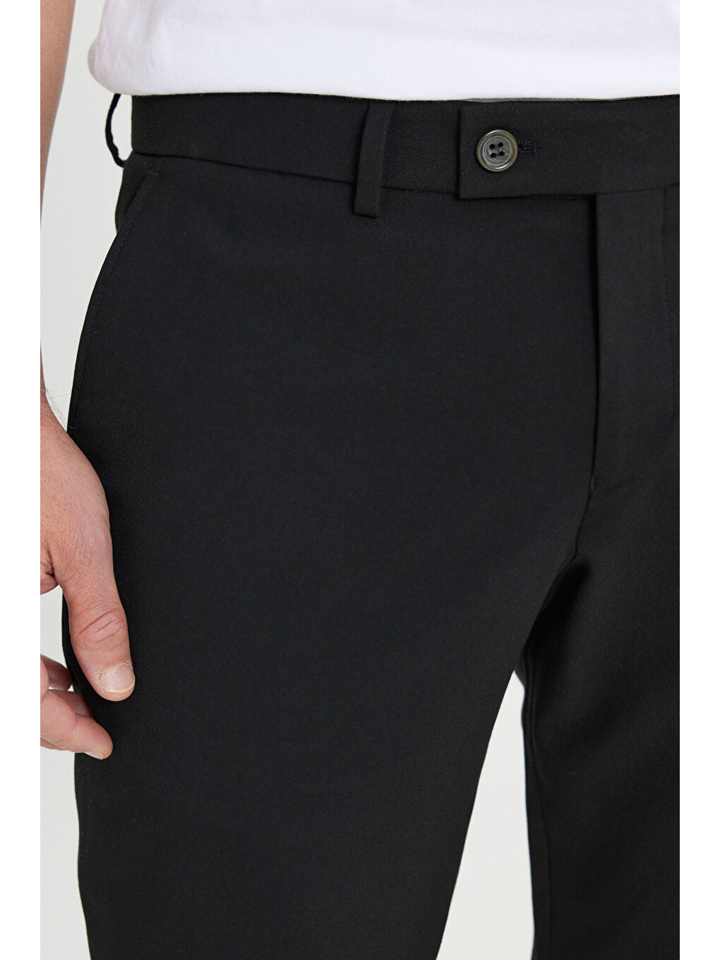 Erkek Siyah Slim Fit İtalyan Kesim Yan Cepli Esnek Casual Pantolon-3