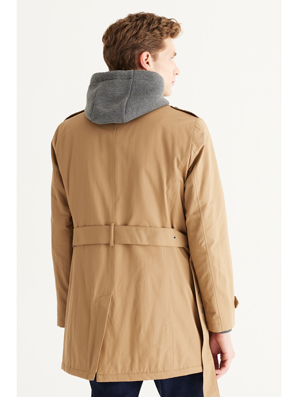 Erkek Bej Standart Fit Normal Kesim Gömlek Yaka Pamuklu Trençkot-6