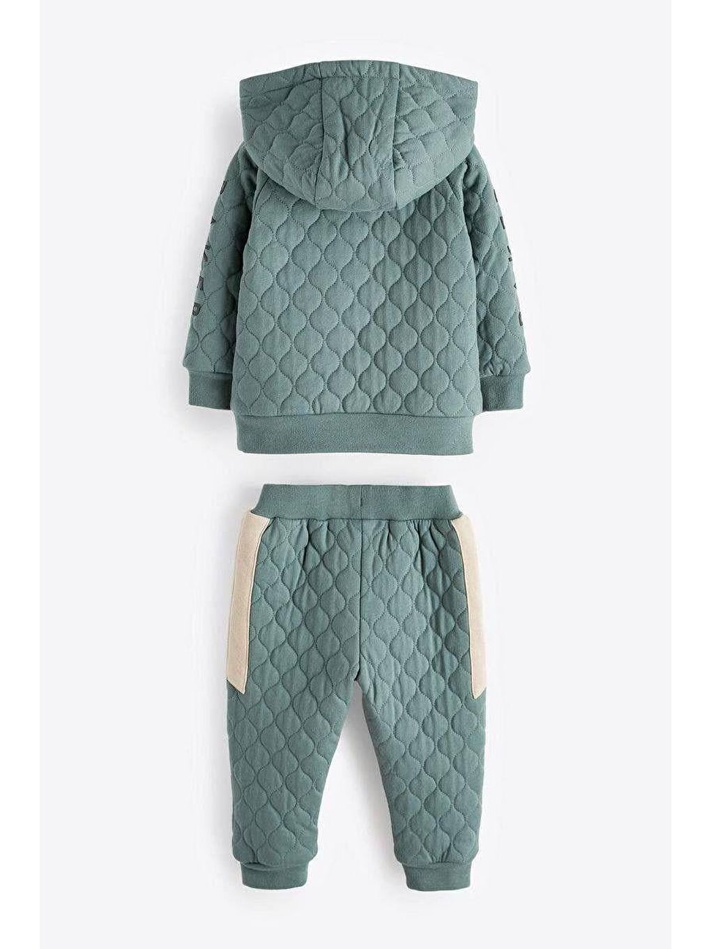 Karışık Erkek Çocuk Pamuklu Kapitone Kapüşonlu Eşofman Takımı - Yeşil Bej Renkli-2